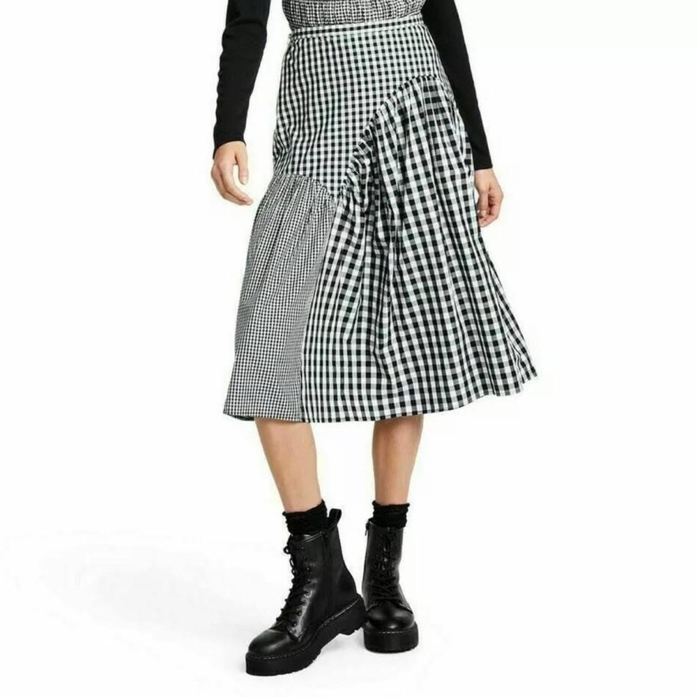 Sandy Liang Black and White Gingham A-Line Skirt